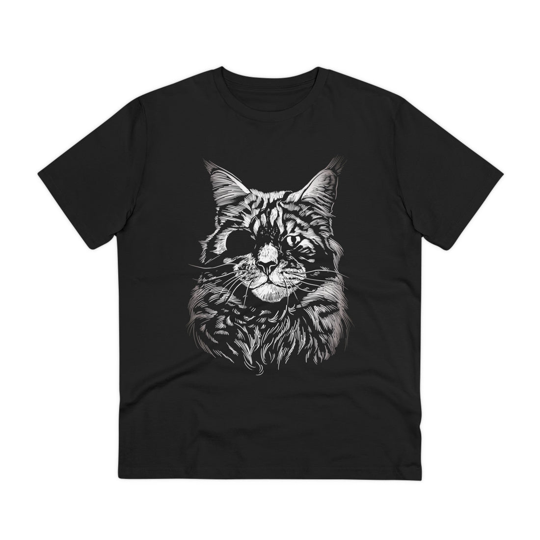 Printify T-Shirt Black / 2XS Badass Cat Blindfold - Animals with Eye Patch - Front Design