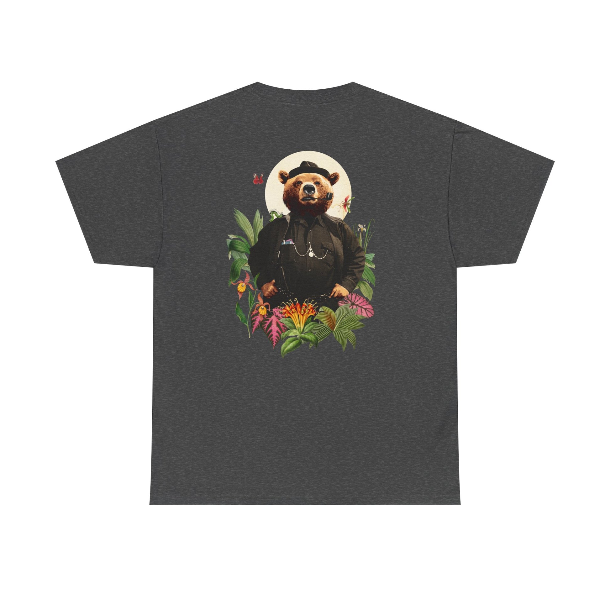 Dunkelgraues T-Shirt mit Back Print einer Animal-Human-Collage mit Bärenmotiv