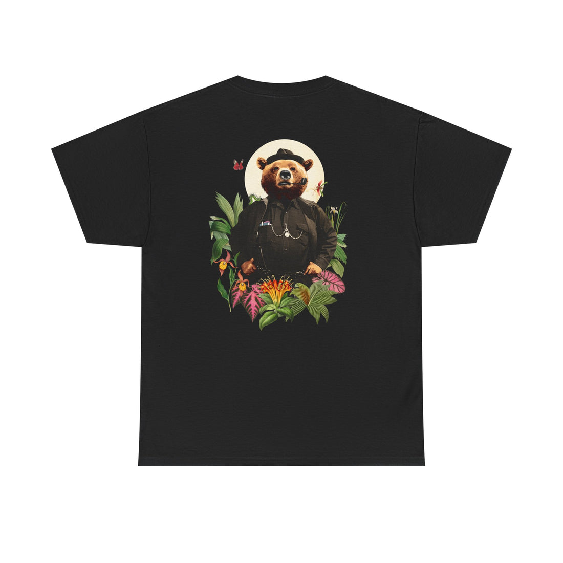 Schwarzes T-Shirt mit Back Print einer Animal-Human-Collage mit Bärenmotiv