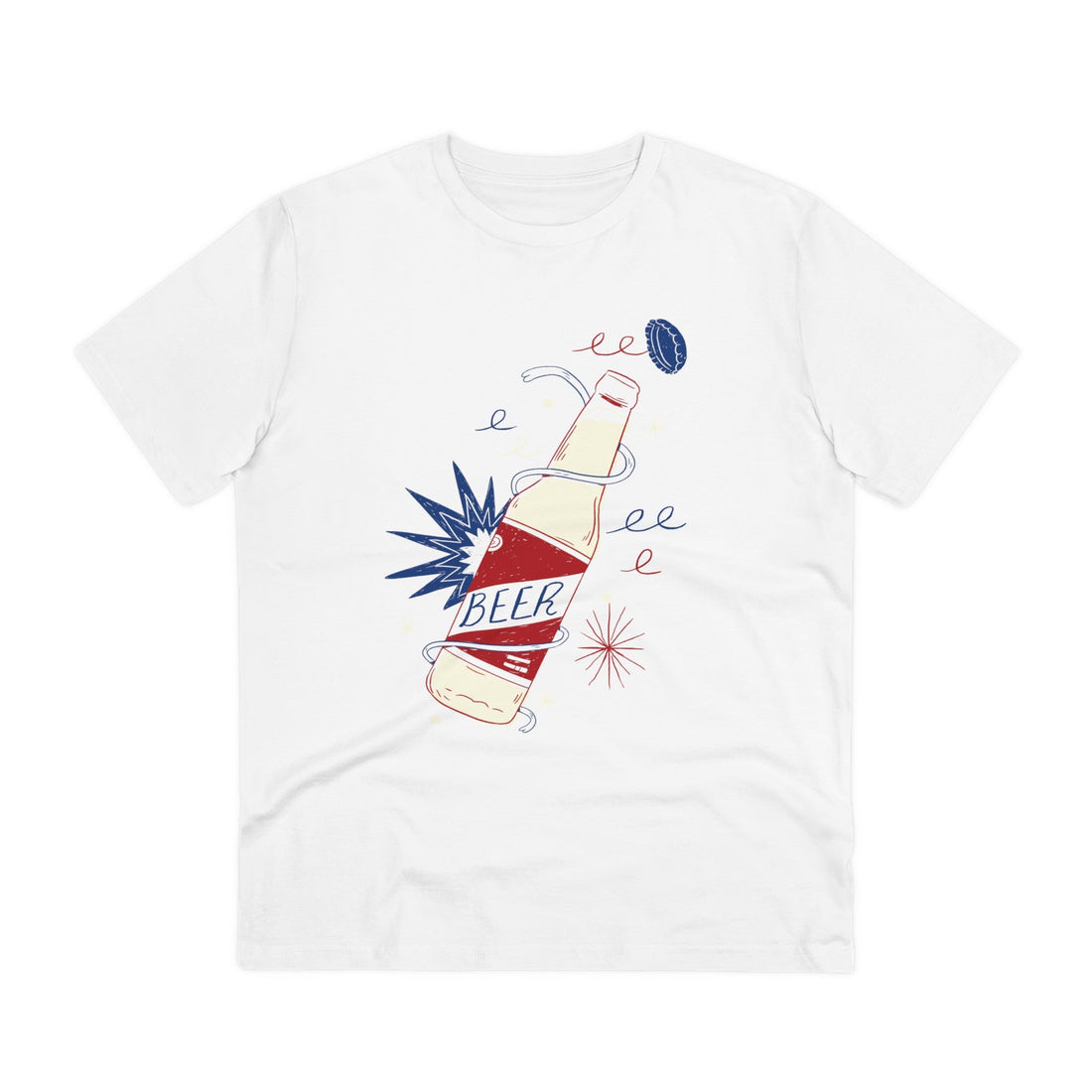 Printify T-Shirt White / 2XS Beer Bottle - Retro Doodled Food - Front Design