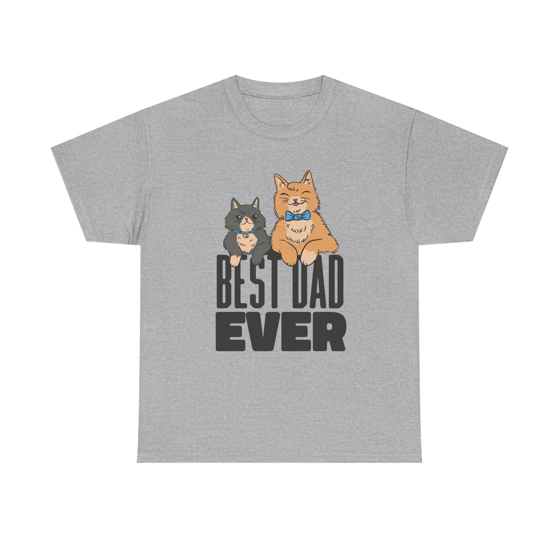 Graues Shirt mit süßem Katzenduo und dem Statement „Best Dad Ever“. Lustiges Tier-Motiv für stolze Katzenbesitzer, ideal als Vatertagsgeschenk oder einfach zum Ausdruck echter Cat-Dad-Liebe.