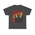 Dunkelgraues T Shirt mit sechs coolen Hunde Figuren im Anzug. Design parodiert den Film Reservoir Dogs.