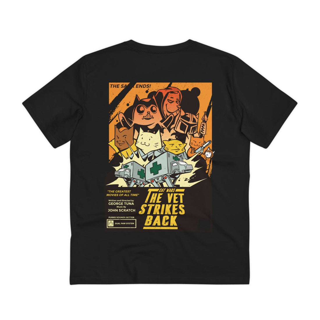 Printify T-Shirt Black / 2XS Cat Wars the vet strikes back - Film Parodie - Back Design