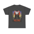Dunkelgraues T Shirt mit furchteinflößender Katzenparodie im Dracula Stil. Gruselig witzige Comicgrafik einer Sphinxkatze als Vampir.