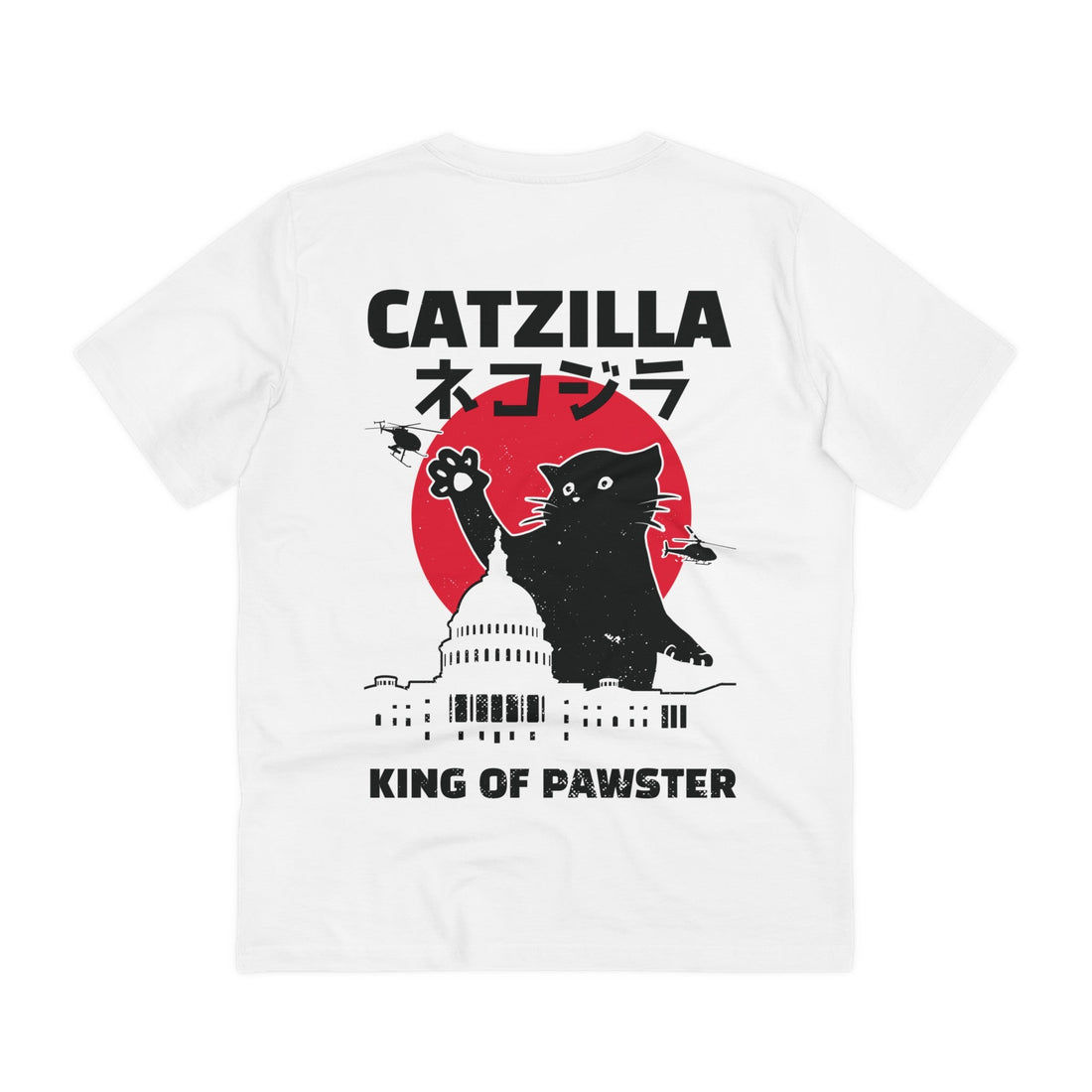 Printify T-Shirt White / 2XS Catzilla King of Pawster - Anime World - Back Design