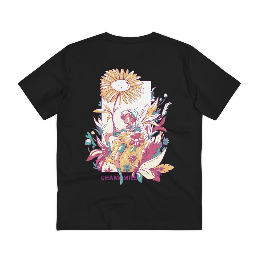 Printify T-Shirt Black / 2XS Chamomile - Flowers with Fairies - Back Design