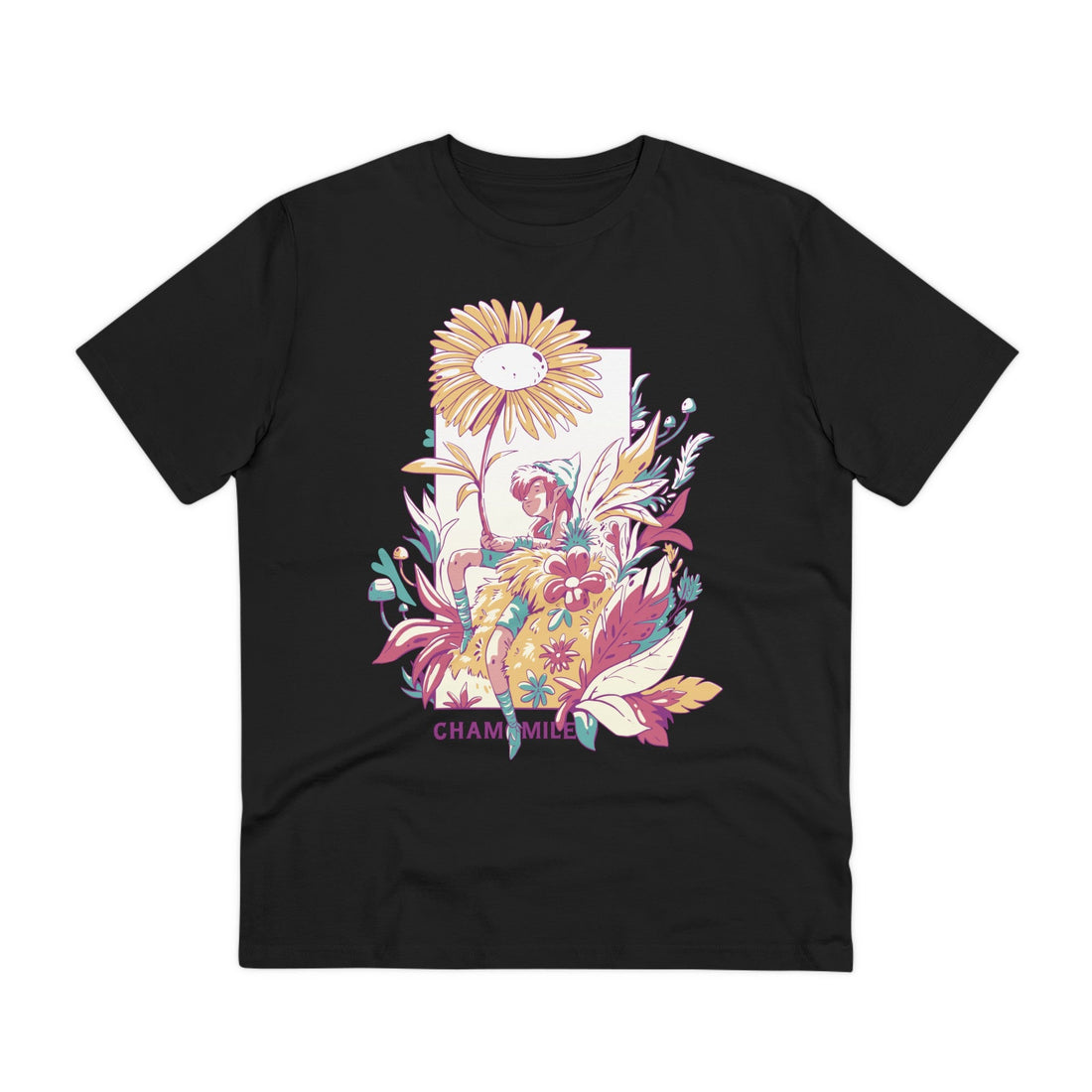 Printify T-Shirt Black / 2XS Chamomile - Flowers with Fairies - Front Design