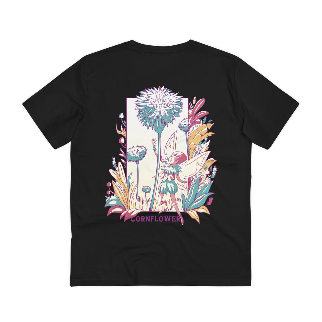 Printify T-Shirt Black / 2XS Cornflower - Flowers with Fairies - Back Design