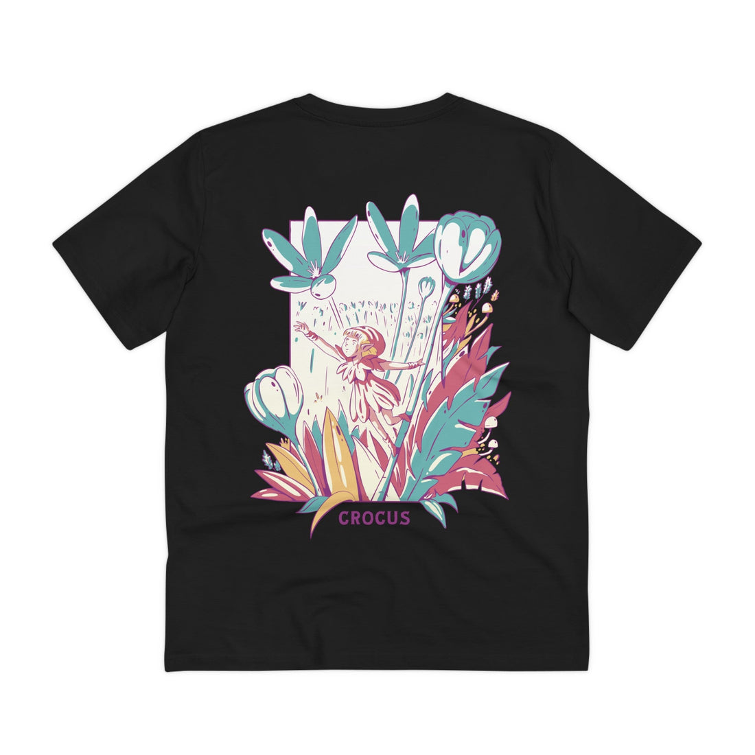 Printify T-Shirt Black / 2XS Crocus - Flowers with Fairies - Back Design