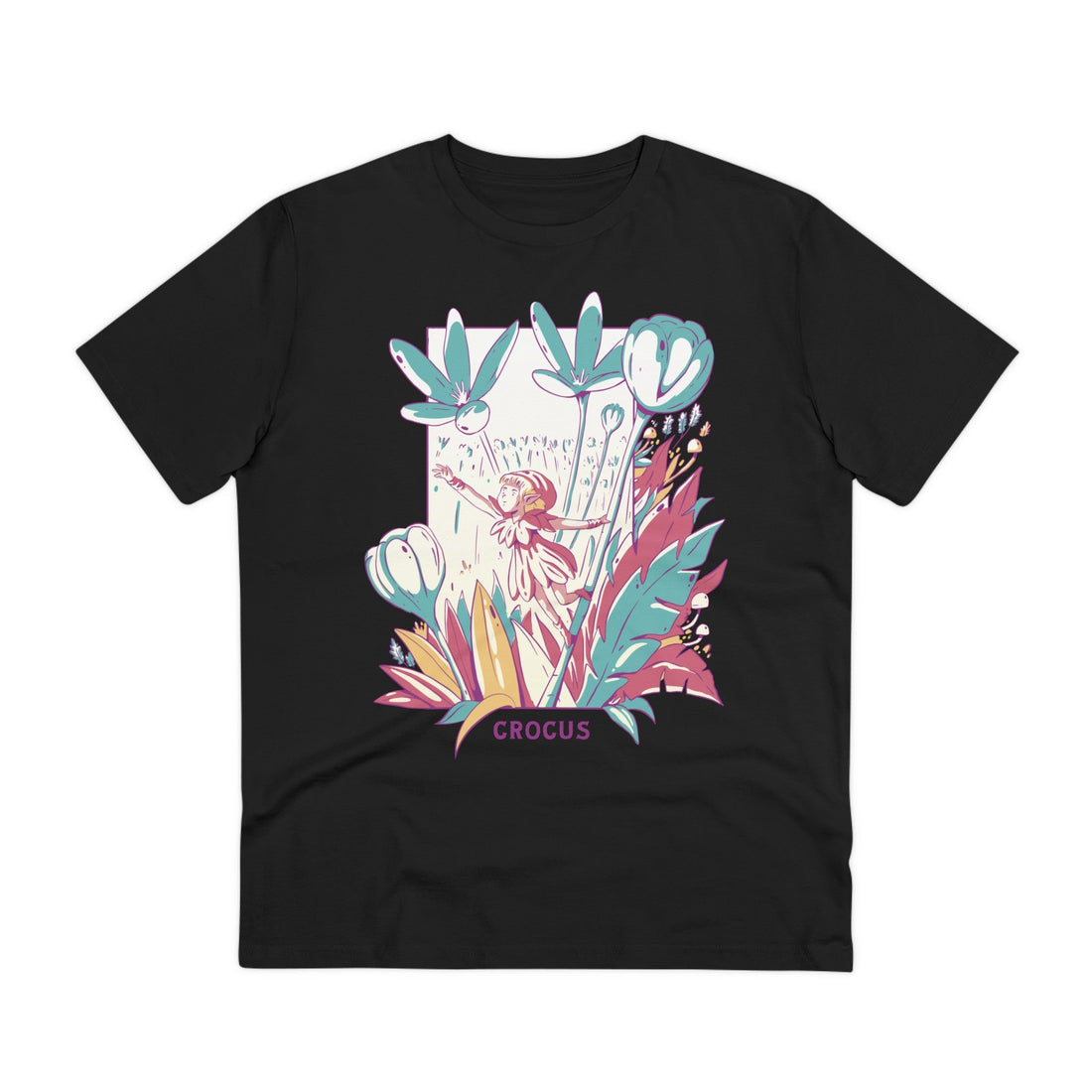 Printify T-Shirt Black / 2XS Crocus - Flowers with Fairies - Front Design