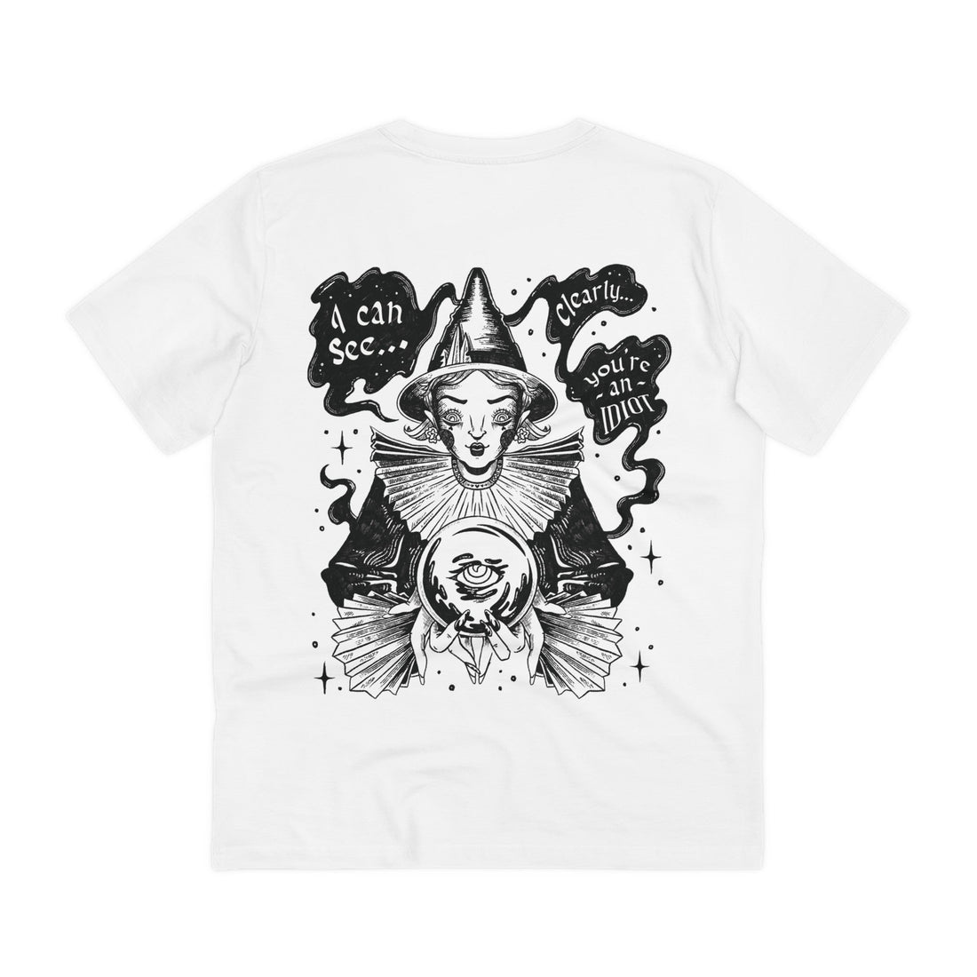 Printify T-Shirt White / 2XS Crystal Ball Witch - Dark Magic in Black & White - Back Design