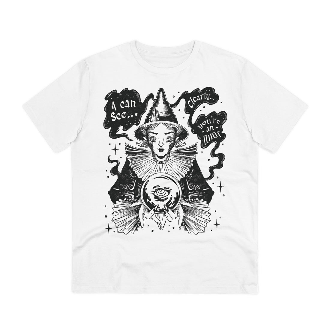 Printify T-Shirt White / 2XS Crystal Ball Witch - Dark Magic in Black & White - Front Design