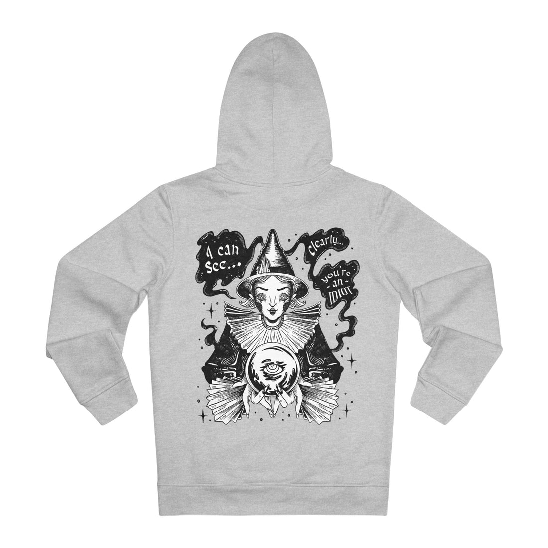 Printify Hoodie Heather Grey / S Crystal Ball Witch - Dark Magic in Black & White - Hoodie - Back Design