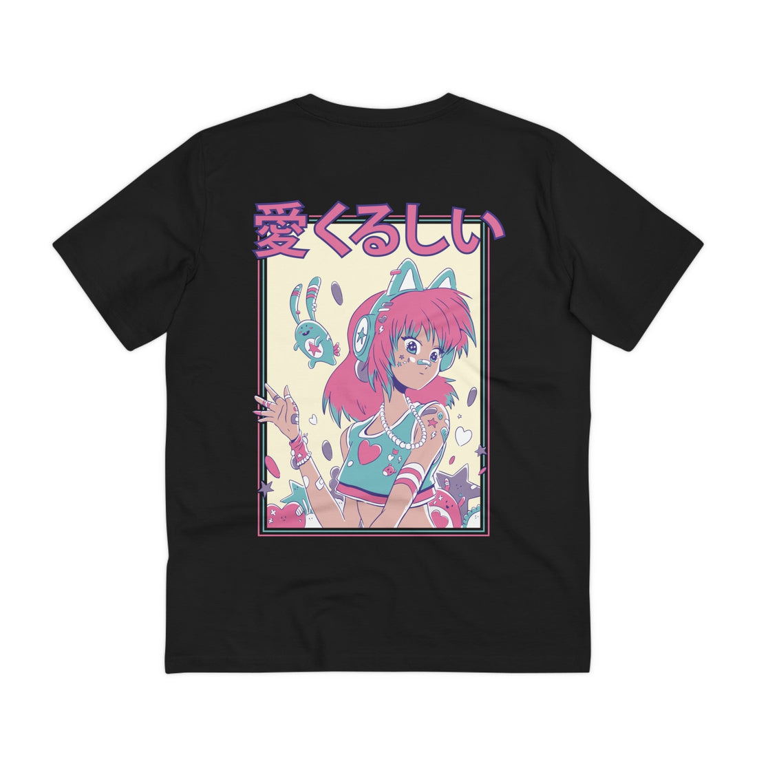 Printify T-Shirt Black / 2XS Cute Anime Girl with Cat Ears - Harajuku Anime Girl - Back Design