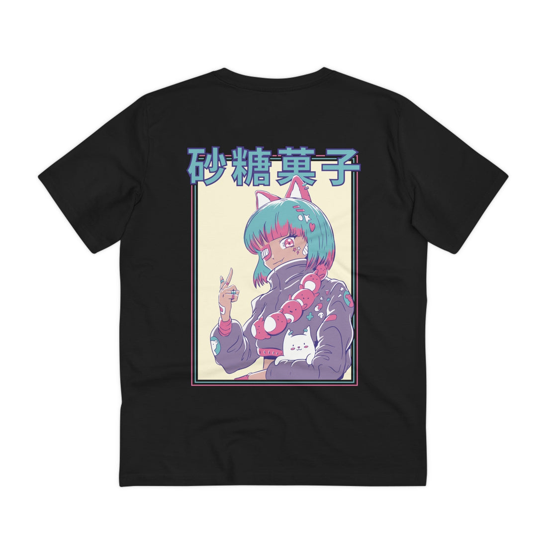 Printify T-Shirt Black / 2XS Cute Anime Girl with eye patch - Harajuku Anime Girl - Back Design