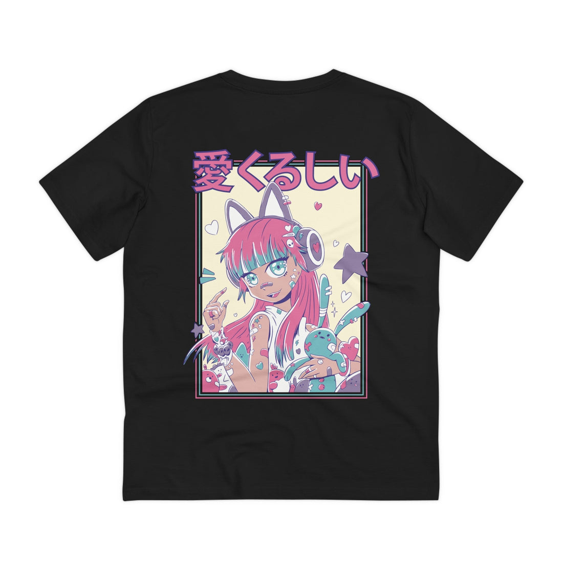 Printify T-Shirt Black / 2XS Cute Anime Girl with Headphones - Harajuku Anime Girl - Back Design