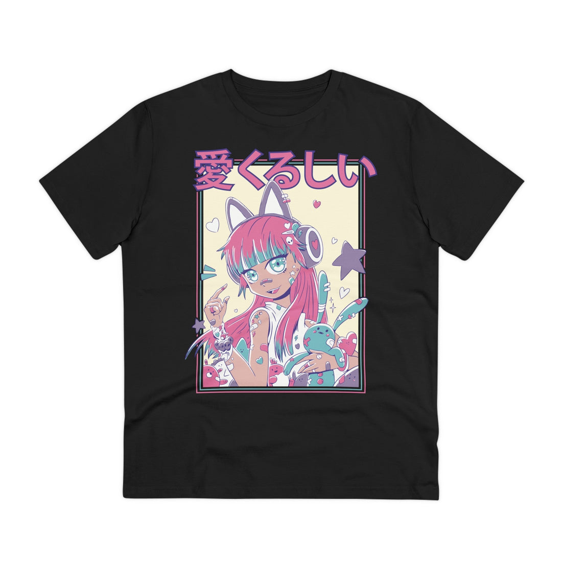 Printify T-Shirt Black / 2XS Cute Anime Girl with Headphones - Harajuku Anime Girl - Front Design