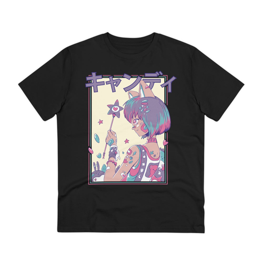 Printify T-Shirt Black / 2XS Cute Anime Girl with Magic wand - Harajuku Anime Girl - Front Design
