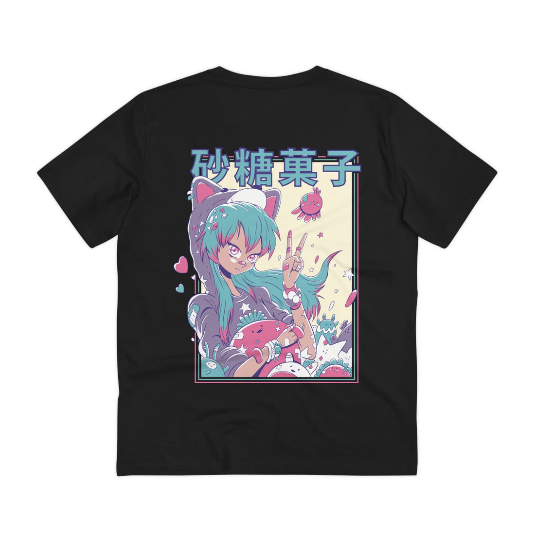 Printify T-Shirt Black / 2XS Cute Anime Girl with pluhies - Harajuku Anime Girl - Back Design