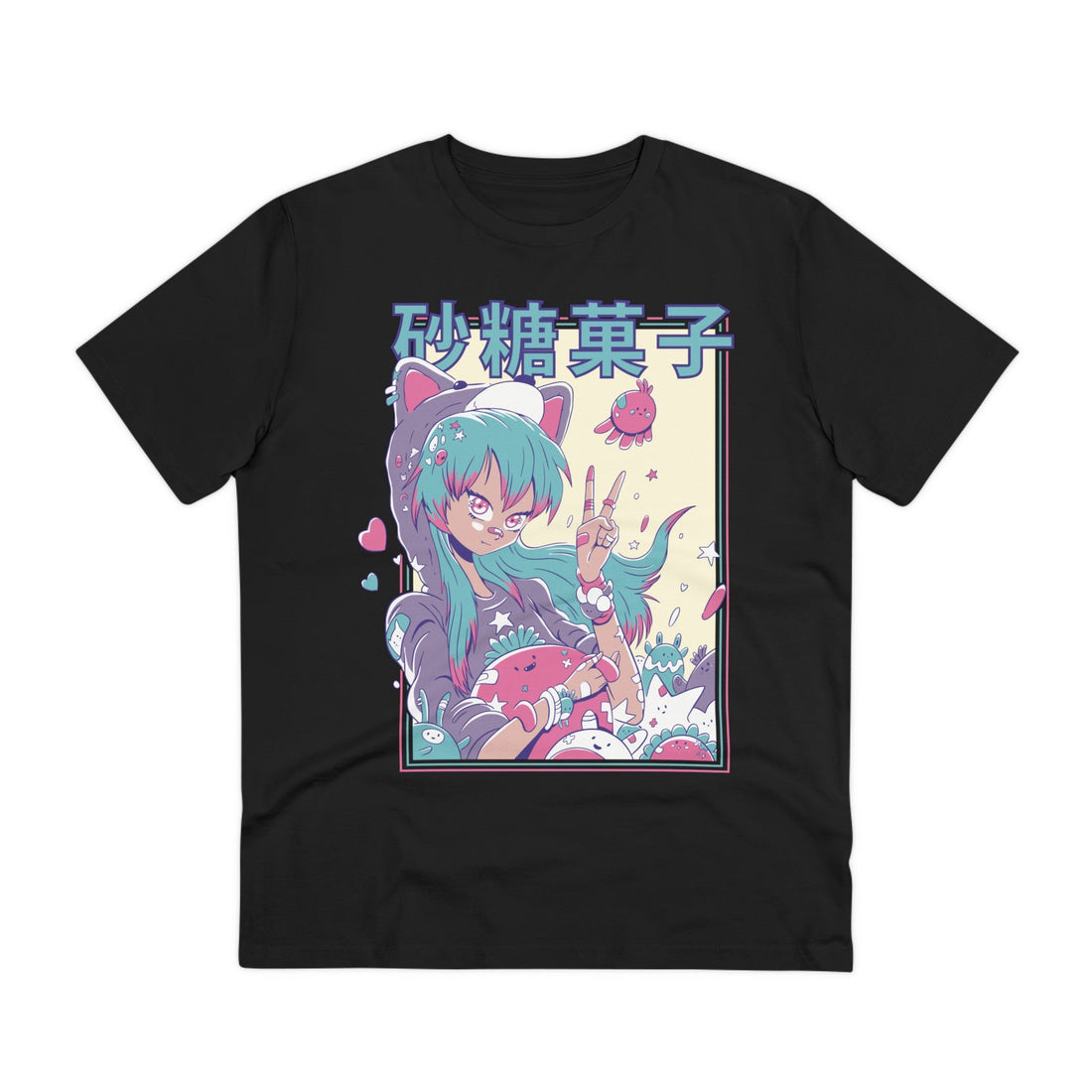 Printify T-Shirt Black / 2XS Cute Anime Girl with pluhies - Harajuku Anime Girl - Front Design
