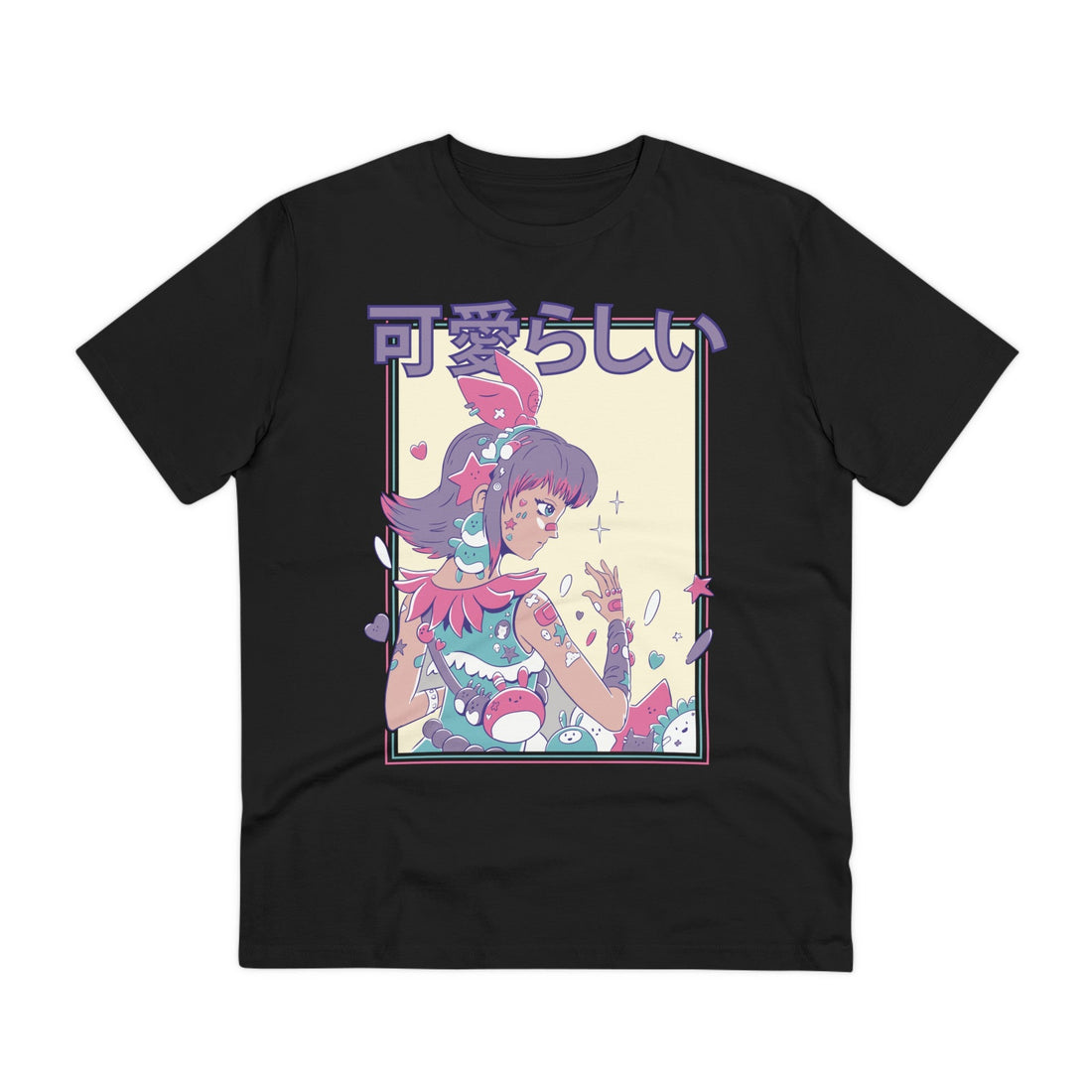 Printify T-Shirt Black / 2XS Cute Anime Girl with plushies - Harajuku Anime Girl - Front Design
