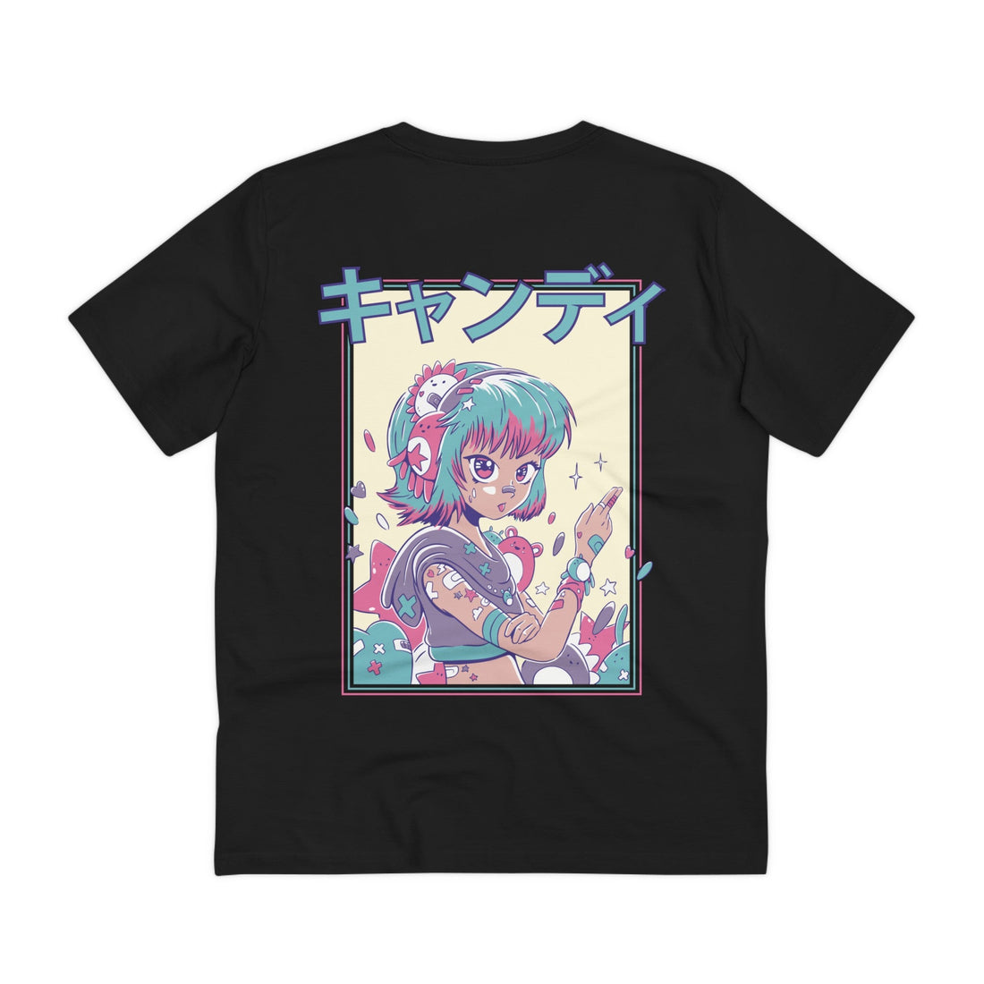 Printify T-Shirt Black / 2XS Cute Anime Girl with Star headphones - Harajuku Anime Girl - Back Design