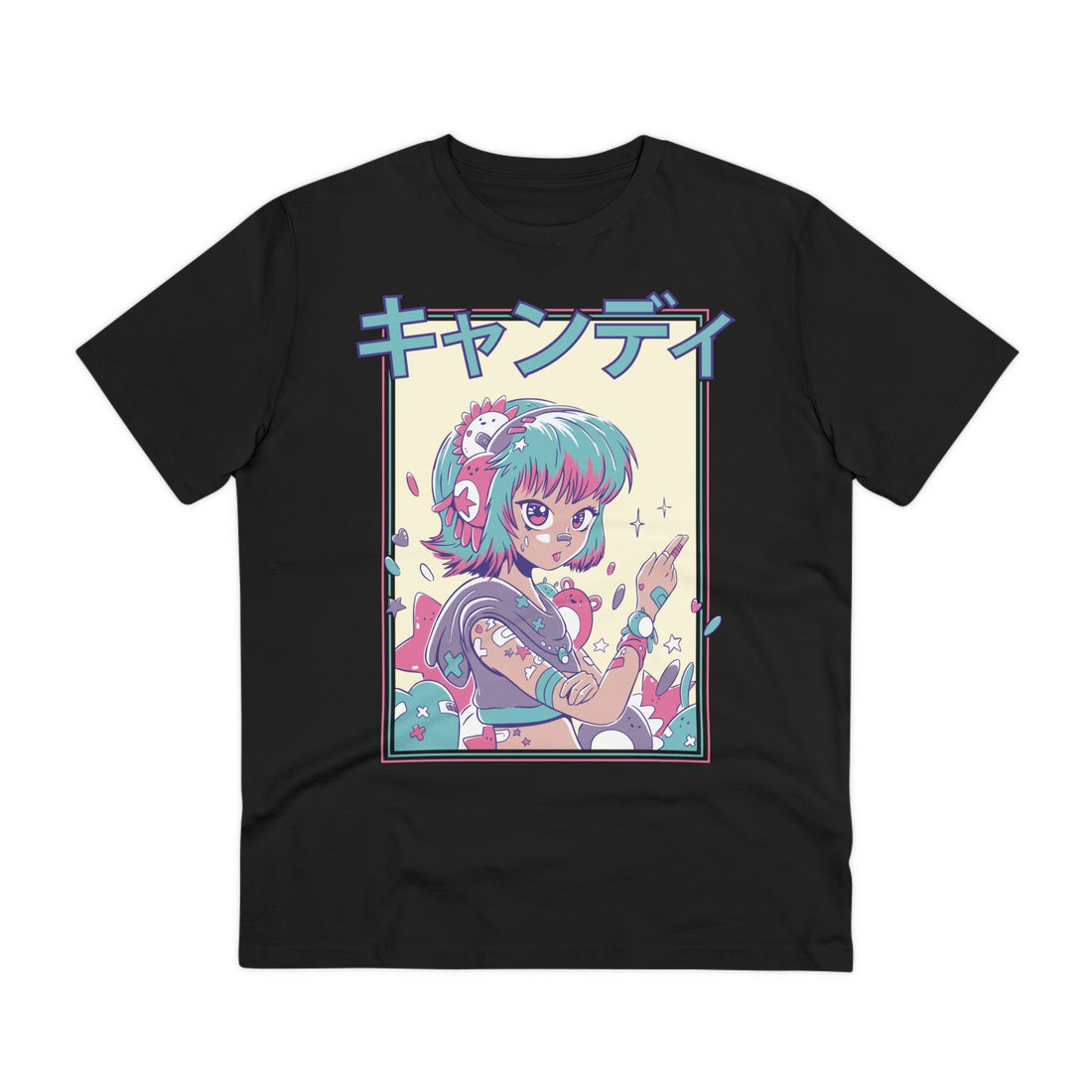 Printify T-Shirt Black / 2XS Cute Anime Girl with Star headphones - Harajuku Anime Girl - Front Design