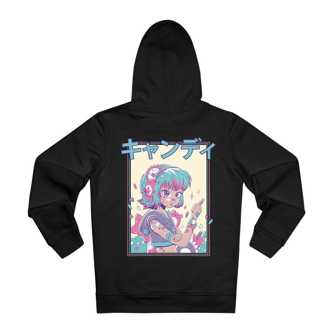 Printify Hoodie Black / M Cute Anime Girl with Star headphones - Harajuku Anime Girl - Hoodie - Back Design