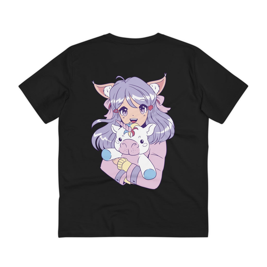 Printify T-Shirt Black / 2XS Cute Anime Girl with Unicorn - Unicorn World - Back Design