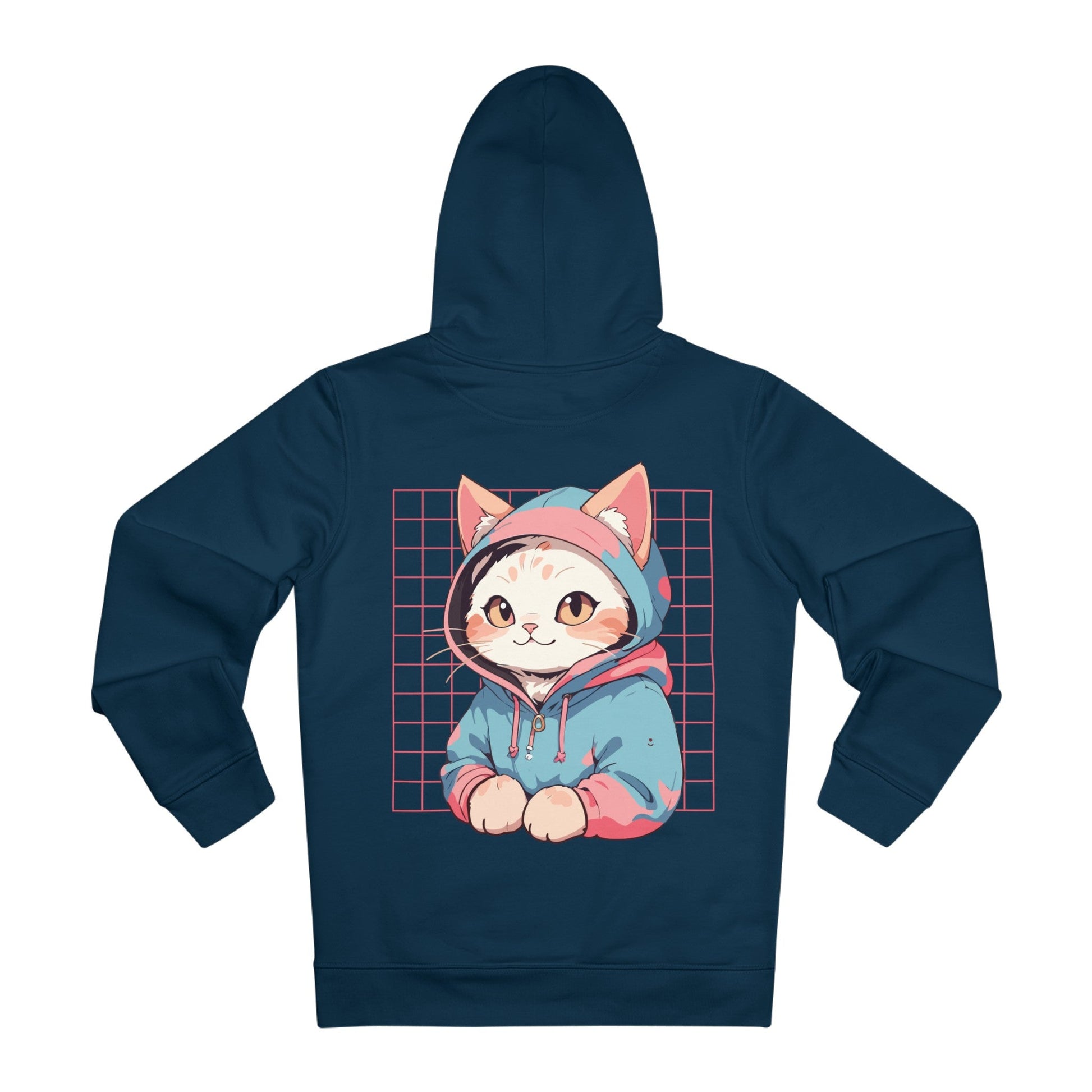 Printify Hoodie French Navy / S Cute Cat with Hoodie - Anime World - Hoodie - Back Design