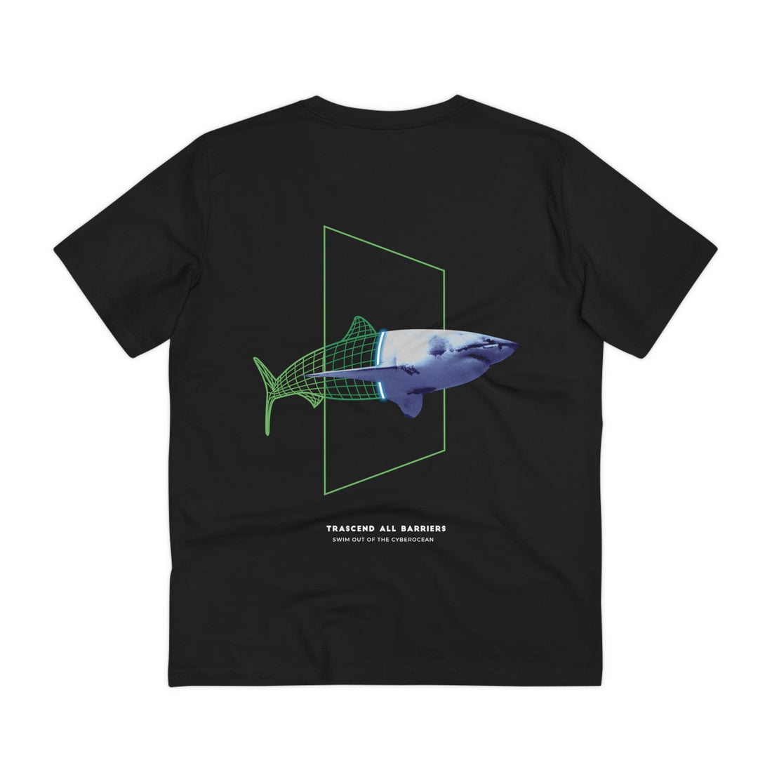 Printify T-Shirt Black / 2XS Cyber Shark Wireframe - Portal Animals - Back Design