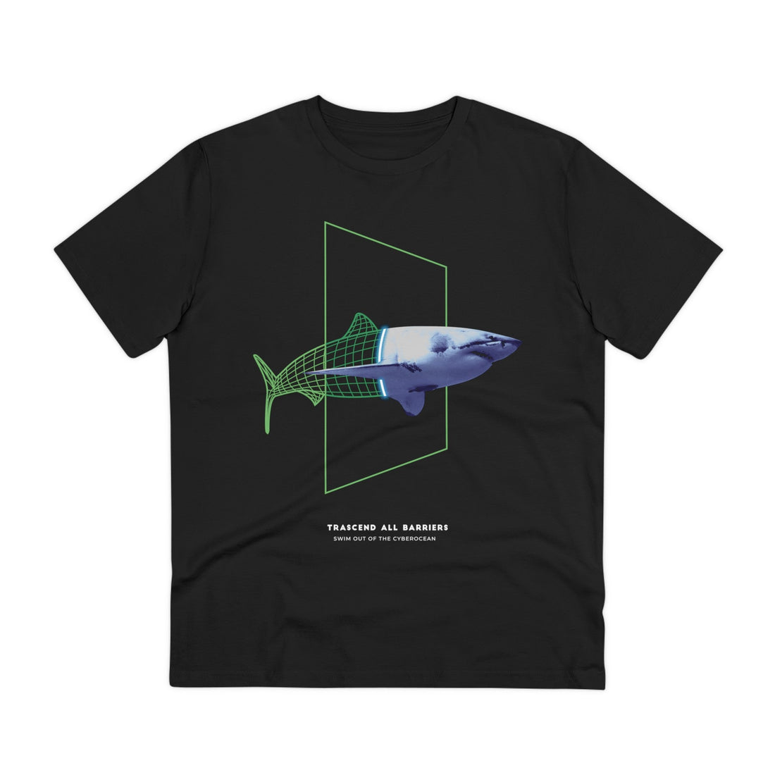 Printify T-Shirt Black / 2XS Cyber Shark Wireframe - Portal Animals - Front Design
