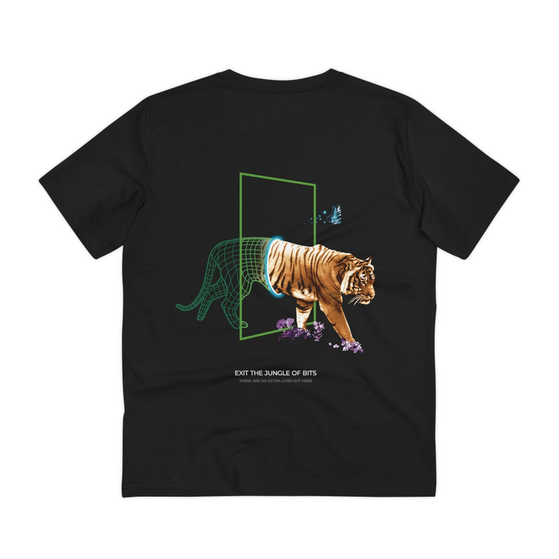 Printify T-Shirt Black / 2XS Cyber Tiger Wireframe - Portal Animals - Back Design