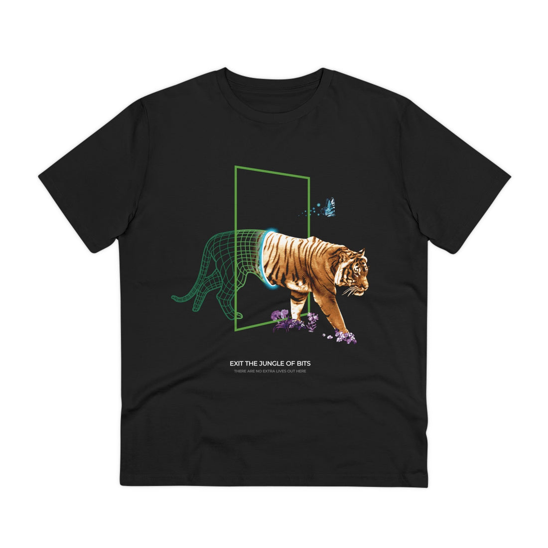 Printify T-Shirt Black / 2XS Cyber Tiger Wireframe - Portal Animals - Front Design