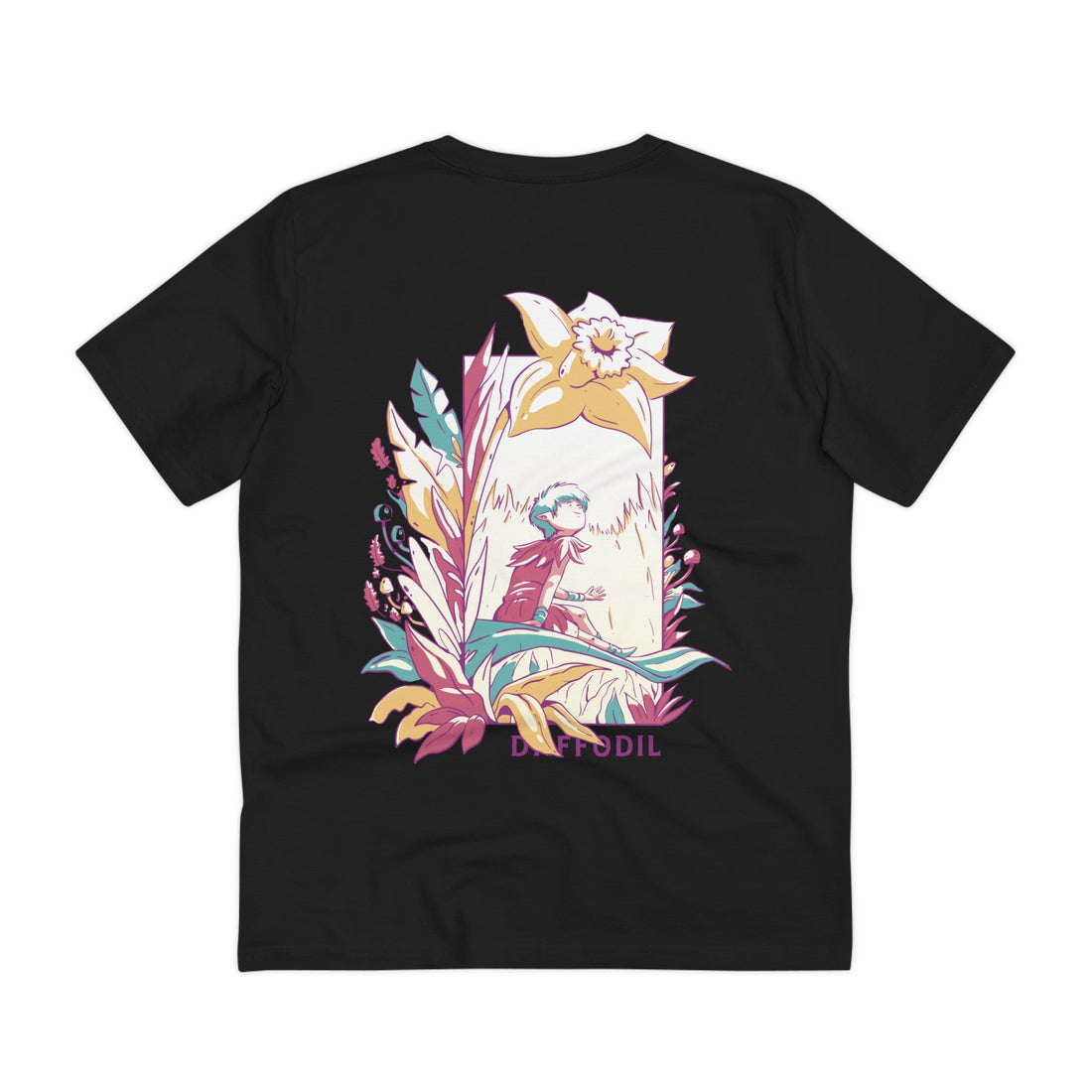 Printify T-Shirt Black / 2XS Daffodil - Flowers with Fairies - Back Design