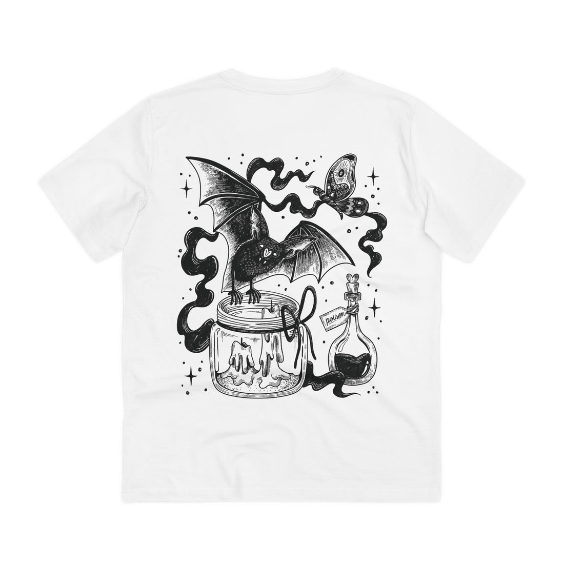Printify T-Shirt White / 2XS Dark Magic Bat - Dark Magic in Black & White - Back Design