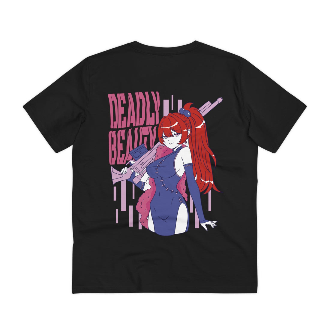 Printify T-Shirt Black / 2XS Deadly Beauty Gun Girl - Anime World - Back Design
