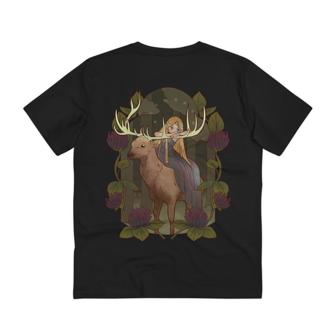 Printify T-Shirt Black / 2XS Deer and Fairy - Fairy Tail World - Back Design