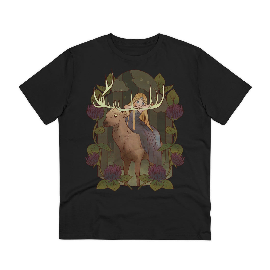 Printify T-Shirt Black / 2XS Deer and Fairy - Fairy Tail World - Front Design