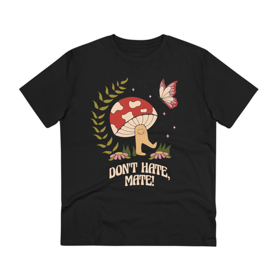 Printify T-Shirt Black / 2XS Don´t hate, mate! - Hippie Retro - Front Design