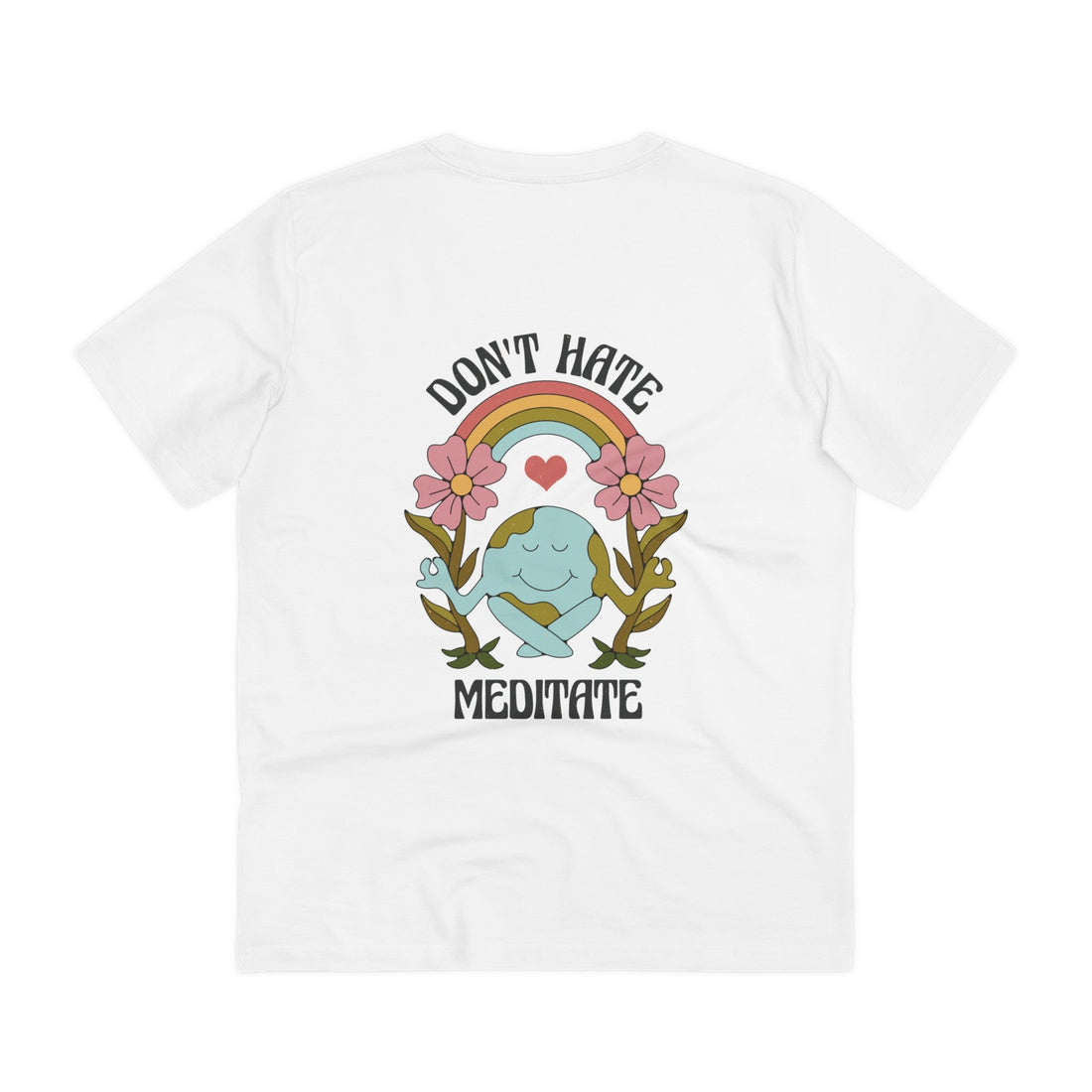 Printify T-Shirt White / 2XS Don´t hate meditate - Hippie Retro - Back Design