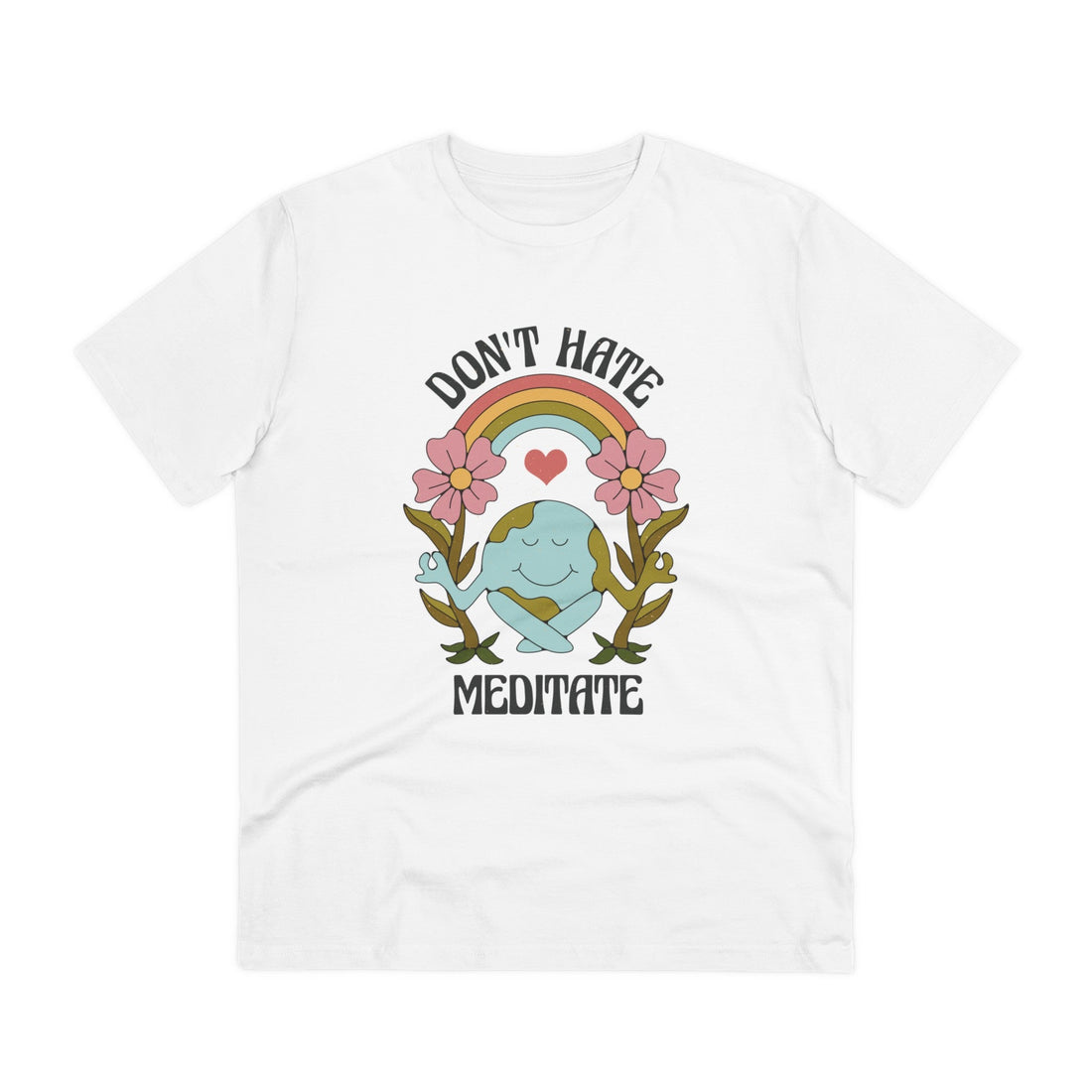 Printify T-Shirt White / 2XS Don´t hate meditate - Hippie Retro - Front Design