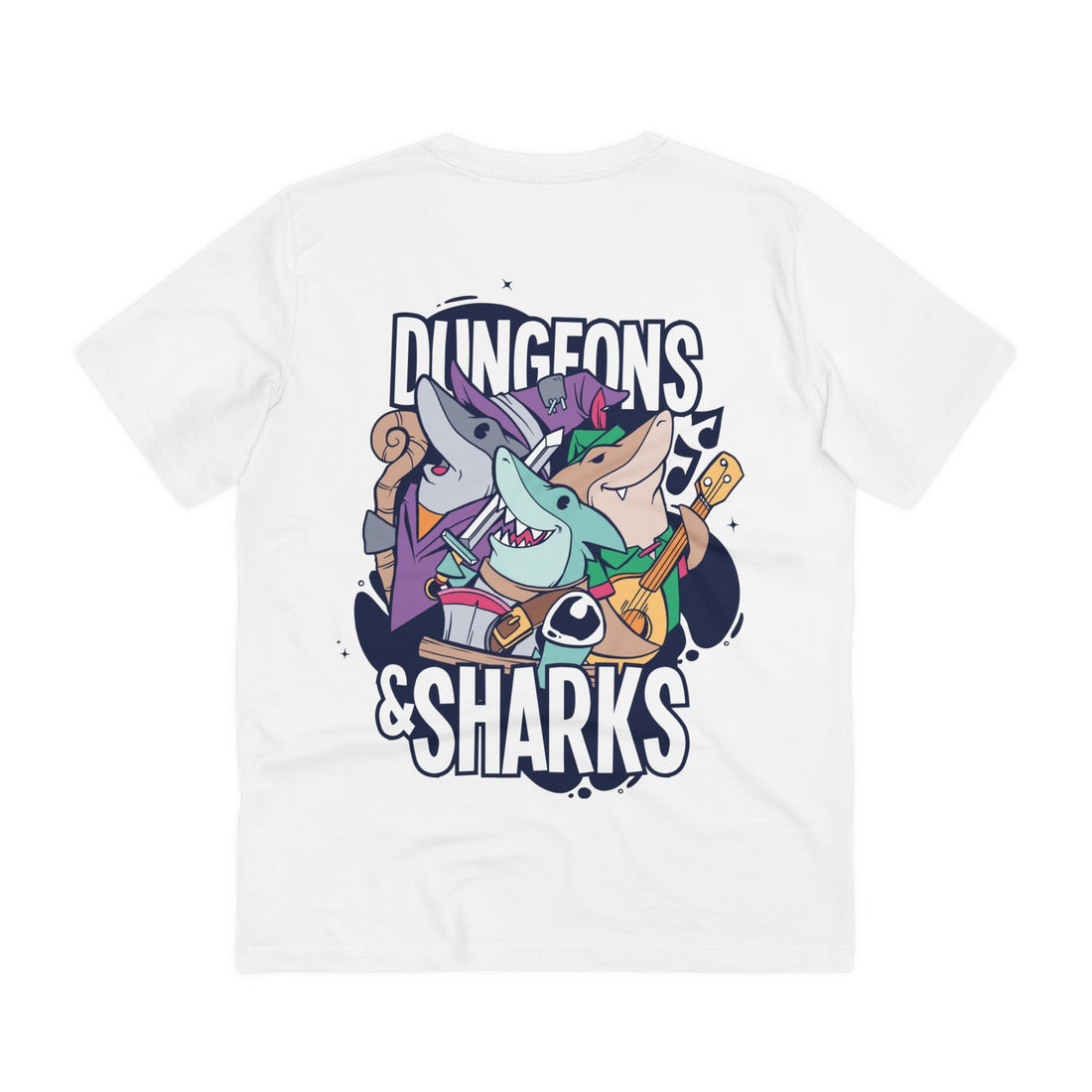 Printify T-Shirt White / 2XS Dungeons and Sharks - Dungeons and Animals - Back Design