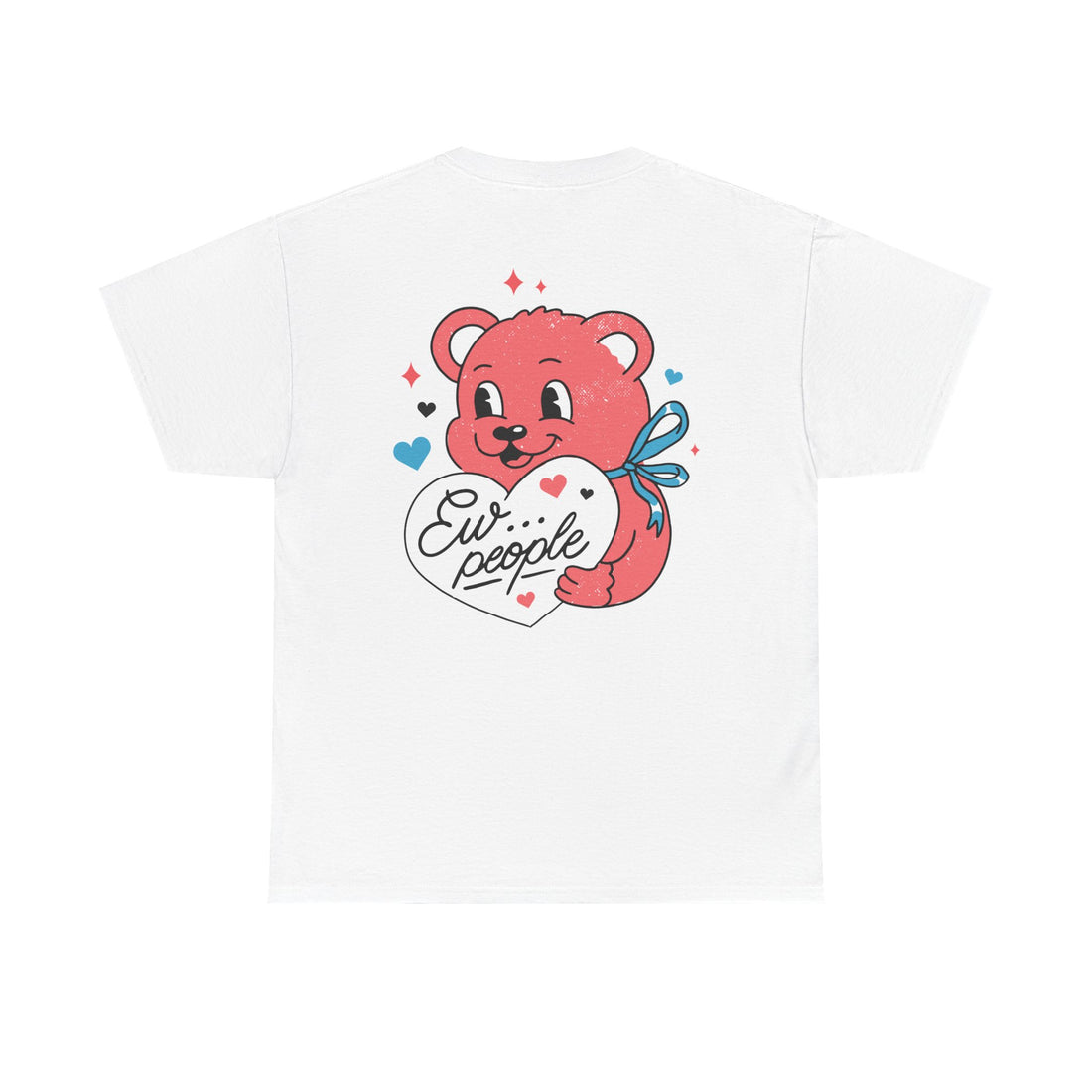 Weißes T-Shirt mit Back Print und dem Statement „Ew… people“ im Antisocial-Retro-Stil