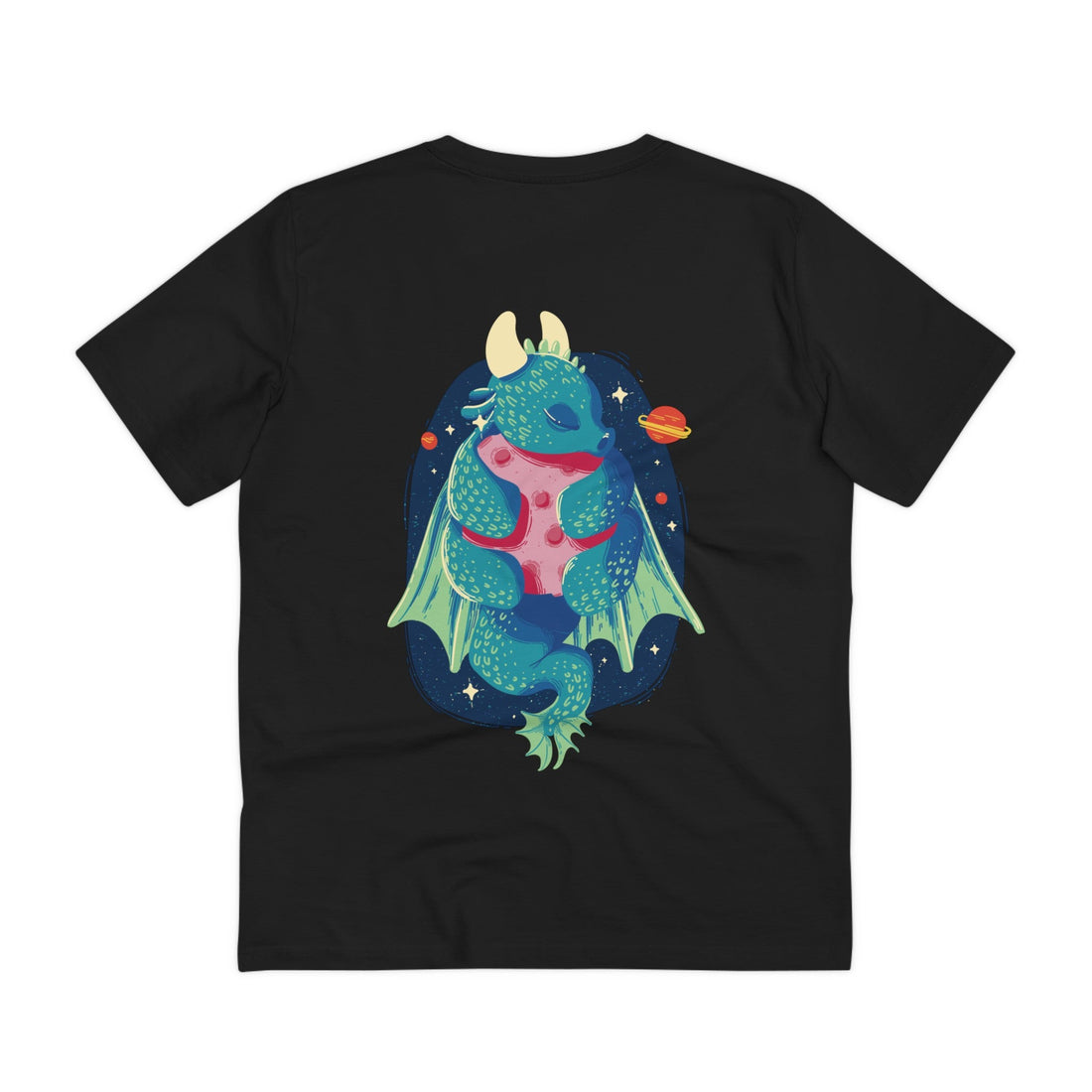 Printify T-Shirt Black / 2XS Fairytale Dragon hugging Planet - Fairytale Dragons - Back Design