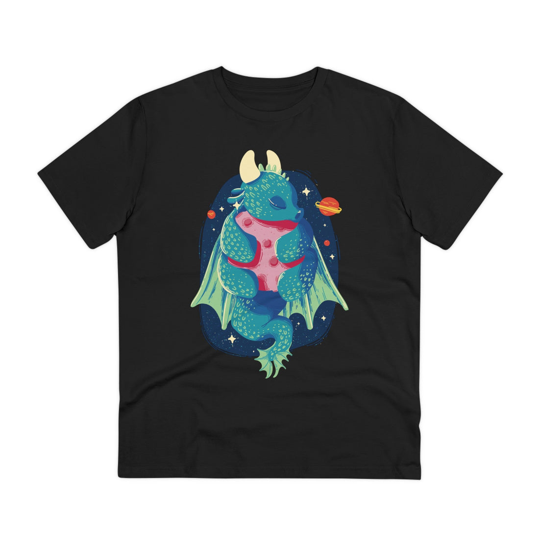 Printify T-Shirt Black / 2XS Fairytale Dragon hugging Planet - Fairytale Dragons - Front Design