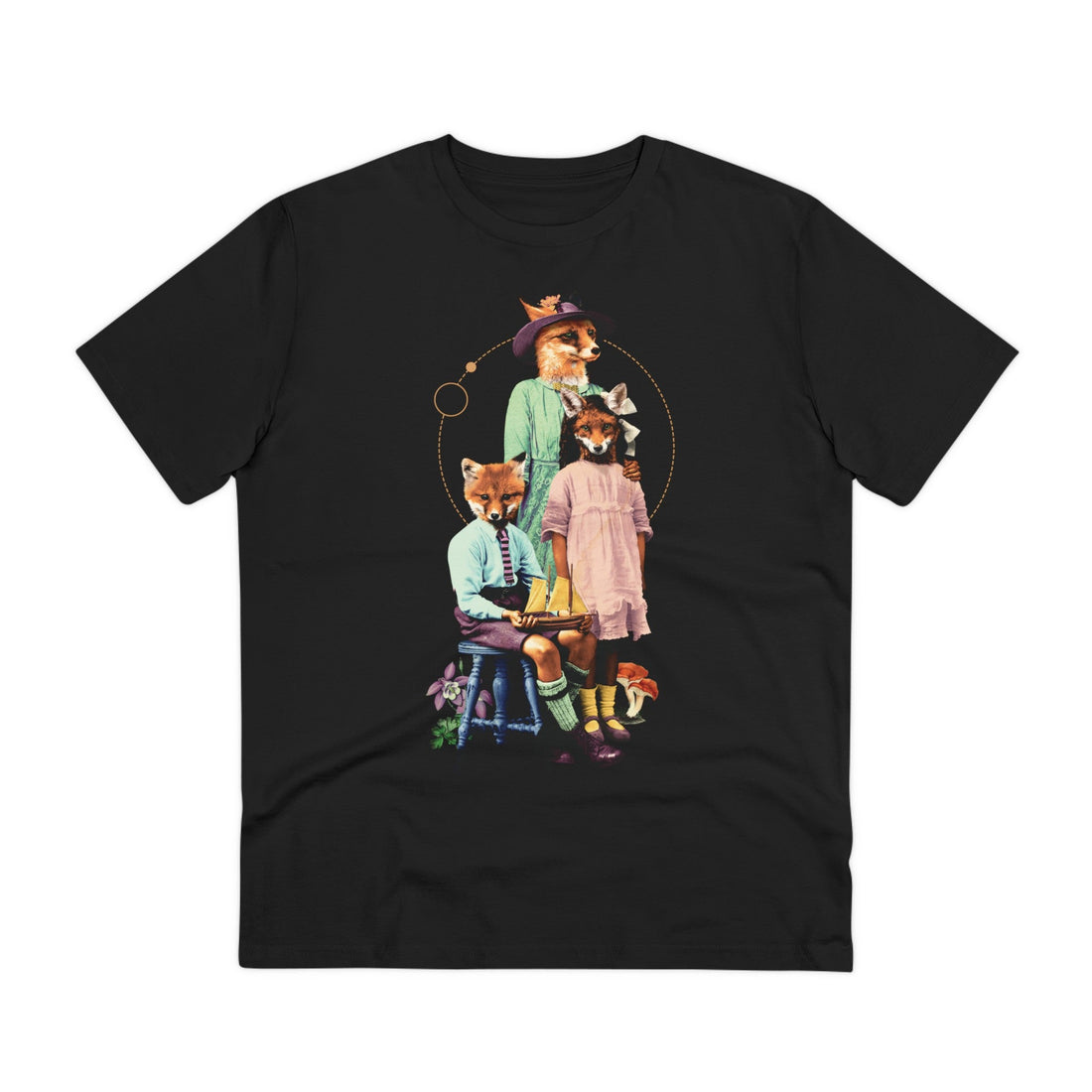Printify T-Shirt Black / 2XS Family Fox - Animal Human - Front Design