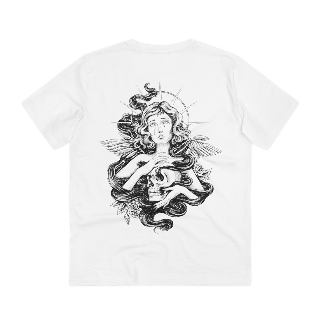 Printify T-Shirt White / 2XS Female Angel with Skull - Hand Drawn Dark Gothic - Back Design