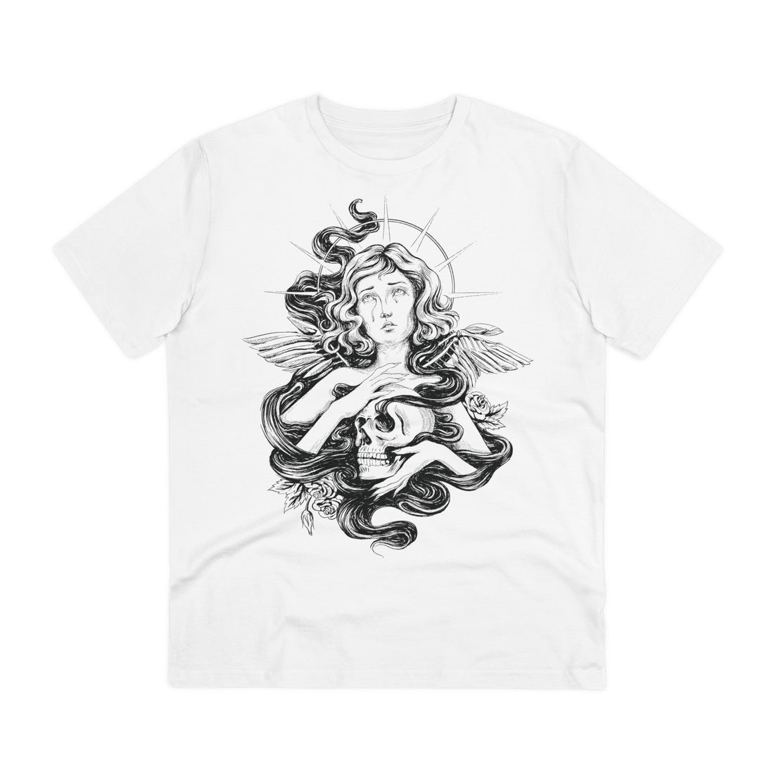 Printify T-Shirt White / 2XS Female Angel with Skull - Hand Drawn Dark Gothic - Front Design