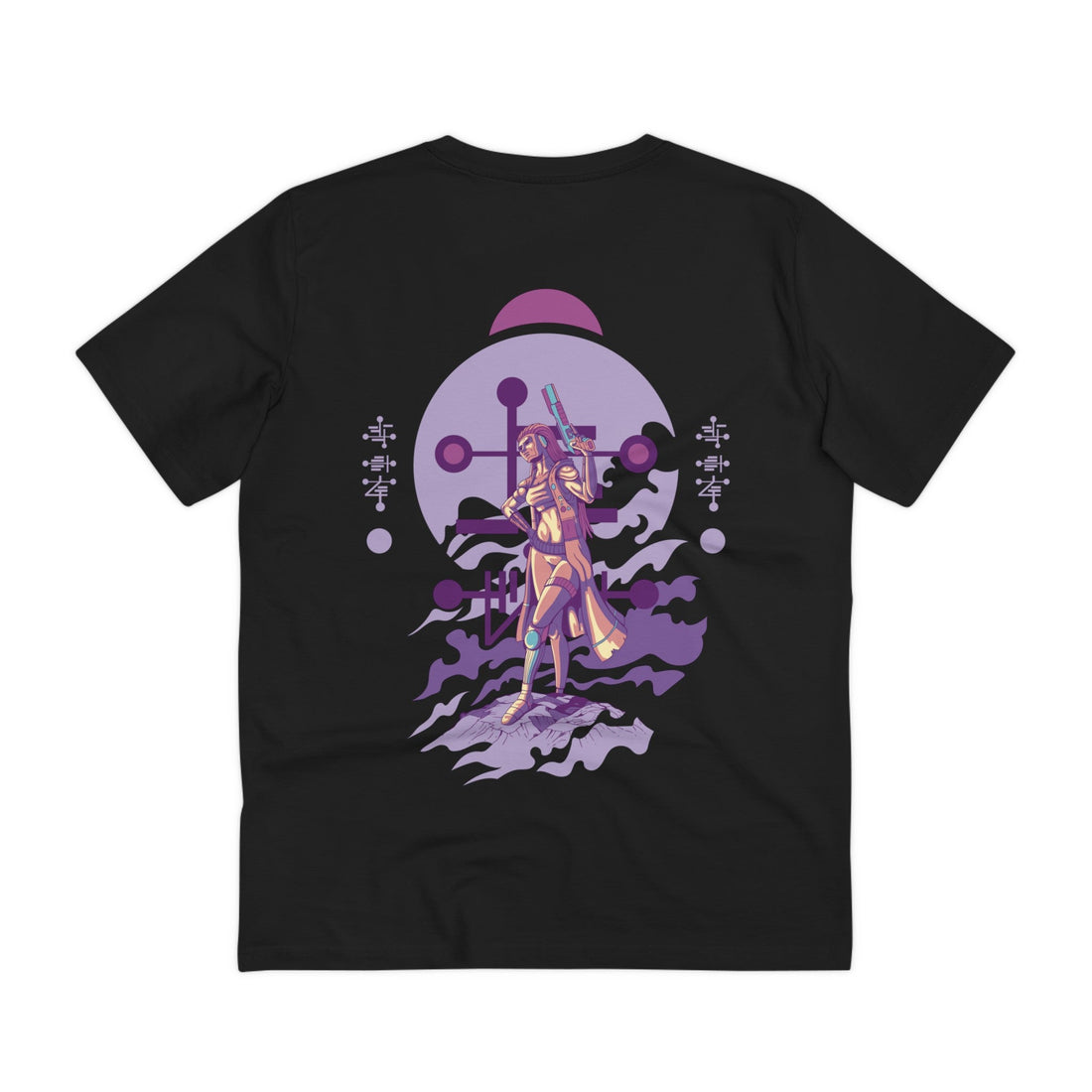 Printify T-Shirt Black / 2XS Female Humanoid Alien with Gun - Alien Warrior - Back Design